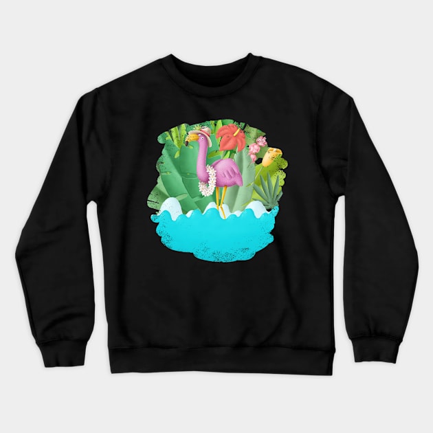 Cute flamingo in the ocean Crewneck Sweatshirt by CaptainPixel